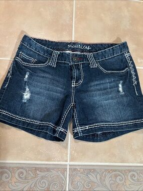 Maurices Dark Indigo Distressed Denim Shorts